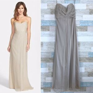 Amsale Silk Crinkle Chiffon Bridesmaid Dress Gown Beige G629C Womens 8